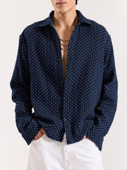 Navy Polka Dot Gauze Holiday Shirt